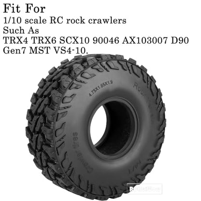 1.9 Inch RC Crawler Tires Skins Soft Rubber Off-Road Tyres for 1/10 TRX4 TRX6 SCX10 90046 AX103007 D90 Gen7 MST VS4-10,RCHuiWow High Grip Mud Terrain Tyres,StyleE - style: StyleE(4pcs)