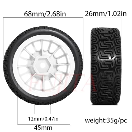 fujita 1/10 RC ON-Road Rubber Racing Tire Rim 68mm OD for 1:10 RC On-Road Touring Drift Car HSP Tamiya XV01 TT01 TT02 HPI Kyosho FAZER MK2 （White B） - color: White B