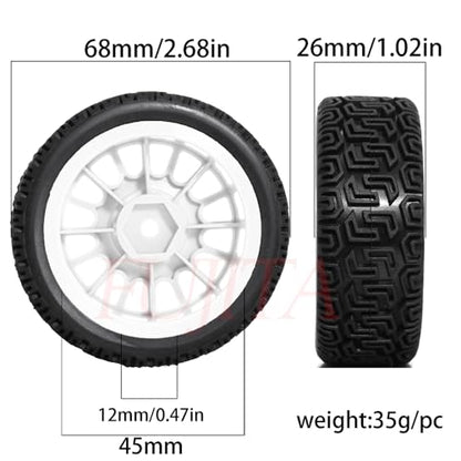 fujita 1/10 RC ON-Road Rubber Racing Tire Rim 68mm OD for 1:10 RC On-Road Touring Drift Car HSP Tamiya XV01 TT01 TT02 HPI Kyosho FAZER MK2 （White B） - color: White B