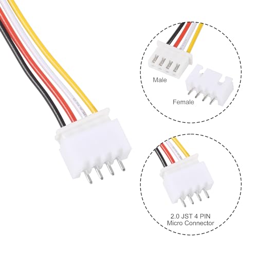 Alinan 20pcs JST-XH2.54mm 4 Pin Connector Kit, Included 10pcs Mini 4 Pin 26AWG Female Connector Plug with 200mm Cable Wire and 10pcs Micro 4Pin Male Connector Plug - color: 4Pin 26AWG 200mm Cable
