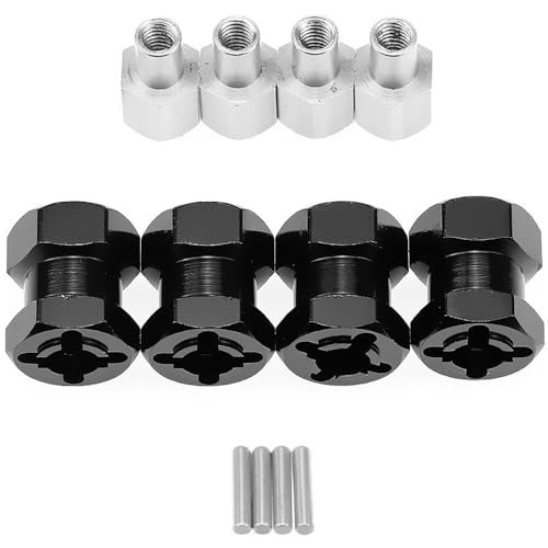 ShareGoo 4PCS 12mm Aluminum Wheel Hex Hub 15mm Offset Extension Hex Drive Adapter Combiner Coupler Conversion Compatible with 1/10 RC Crawler Axial Scx10 CC01 Jeep Wrangler D90 Wraith,Black