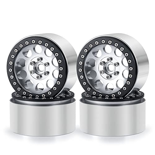 4PCS 2.2inch Beadlock Wheels 35mm RC 2.2 Aluminum Rims for AXIAL Wraith RR10 90048/90018 TRX4 1/10th RC Crawler Truck Car (Silver) - color: Silver