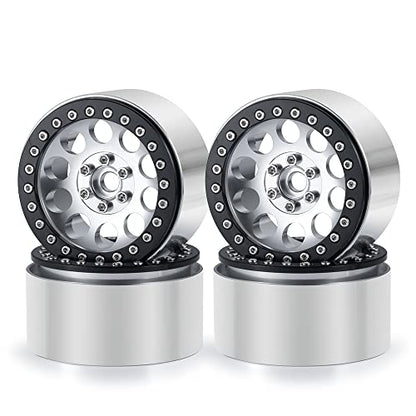 4PCS 2.2inch Beadlock Wheels 35mm RC 2.2 Aluminum Rims for AXIAL Wraith RR10 90048/90018 TRX4 1/10th RC Crawler Truck Car (Silver) - color: Silver