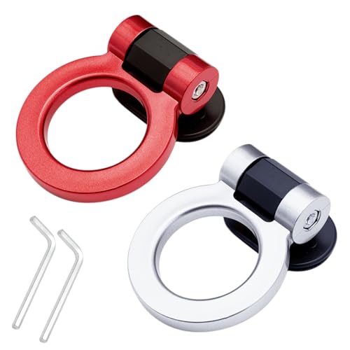 x xotic tech 2pcs JDM Track Racing Style Bumper Trailer Tow Hook Ring Decoration Sticker Universal Fit All Car Truck SUV, Red + Silver - color: Red+Silver