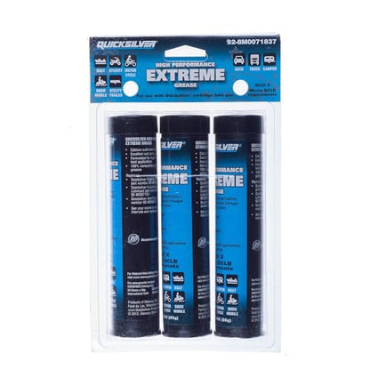 Quicksilver 8M0071837 High Performance Extreme Grease/Lubricant with PTFE, 3-Oz. Cartridges, Pack of 3 - size: 3 oz Cartridge (Pack of 3)