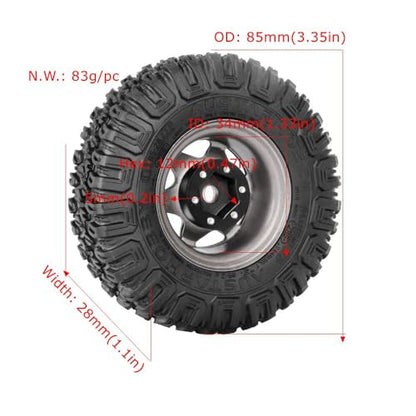 4PCS RC Car 1.55 Inch Tyres Aluminum Alloy Metal Beadlock Wheel Rim and Rubber Tires for 1/10 RC Crawler Car for Axial AX90069 D90 TF2 Tamiya CC01 LC70 MST JIMNY(85mm-6Spoke Grey) - color: 85mm-6spoke Grey