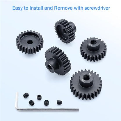 Metal Steel M1 Pinion Gear Sets 22T 23T 24T 25T 26T for 5mm Shaft Motor Gears with Hex Key for 1/8 RC Car Brushless Brush Motor Parts - size: 22T 23T 24T 25T 26T