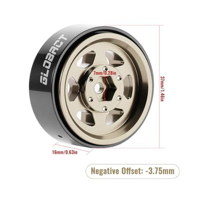 GLOBACT 1.3in Beadlock Wheels Offset -3.75mm Aluminum Wheels for Axial SCX24 AX24 TRX4M Upgrade 1/18 1/24 RC Crawler Parts (Brown) - color: Brown