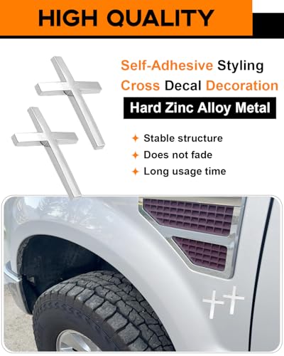 2PCS Metal Jesus Cross Car Emblem, 2.5"×1.8" 3D Silver Alloy Religious Jesus Christ Cross Badge Stickers, Self-Adhesive Automotive Christian Decals for Car Body, Tailgate, Window (Silver) - color: silver