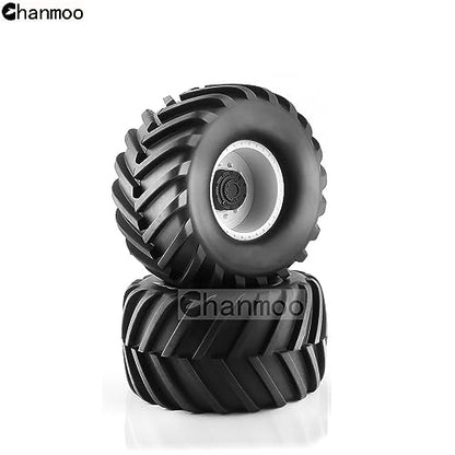 1/8 RC Monster Truck Tires and 17mm Hex Wheels Rims Rubber Buggy Tyres for 1:8 Scale Off Road Truck Car Kaiju Tmaxx E-Revo 3.3 Arrma Kraton 6S Typhon 3S Traxxas Maxx HPI Redcat 4PCS (White) - color: White