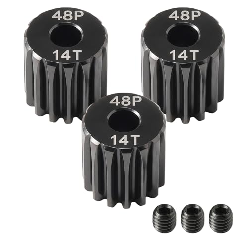48P Pinion Gear 14T 3.175mm (1/8 Inch) Shaft, Hardened Steel Motor Gear, Precision CNC Machined, Compatible for TRX4, for 1/10 1/12 Scale RC Car Truck Crawler 3650 3660 Brushless 540 550 Brushed Motor - color: 14T