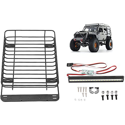 RC Car Roof Rack with LED Light Bar Universal Stainless Steel Accessory for Crawler Climbing Truck Upgrade DIY Installation