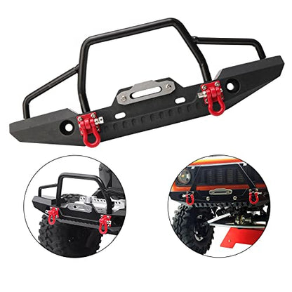 1/10 RC Metal Front & Rear Bumper Combo W/LED Lights | Tow Shackles, Winch Mount Seat, Trailer Hitch, For TRX4 SCX10 II 90046 Rock Crawler Truck - style: Front & Rear Bumper