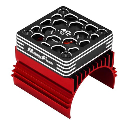 40mm RC Cooling Fan with Heat Sink and Metal Cover RC Electric Motor Fan with Heatsink for 1/8 RC Car 4074 4274 1515 1512 Motor, Red - color: Red