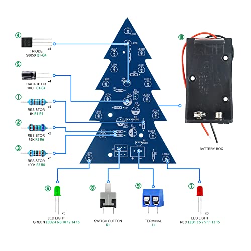 Soldering Practice Kit DIY Mini 2-Color Xmas Tree Plug-in Circuit Kit Learn Soldering Kit for Beginners - style: DJJ001