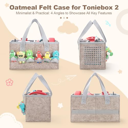 PISOSN Carrying Case for Toniebox Starter Set and Tonies Figurines, Travel Felt Cloth Musical Toy Folding Bag for Toniebox 2 & Accessories (Oatmeal) - color: Oatmeal
