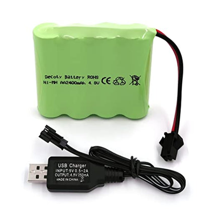 4.8v Battery Pack, 2400mAh NiMH AA Rechargeable RC Battery with Charge Cable, SM 2P Plug for Trucks 1:18, 1:16, 1:14, Remote Control Car, RC 4x4 Trucks