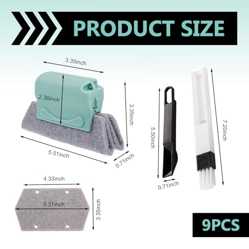 9 PCS Magic Window Track Cleaner, Multi-angle Window Groove Cleaning Brush, Sill Cleaning Tools Kit, Universal for Most Cars, Trucks, SUVs (Multicolored)