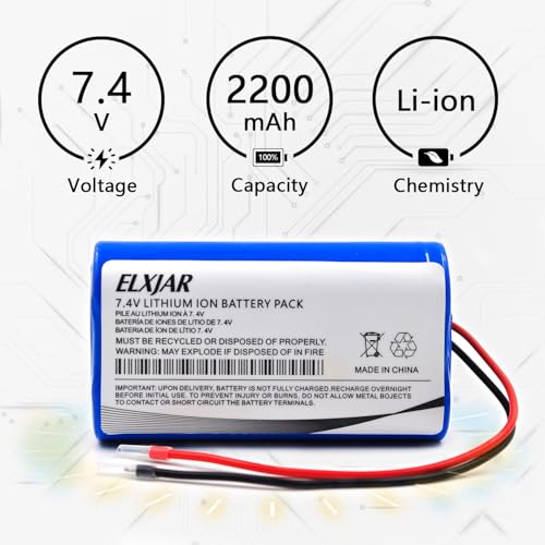 (2-Pack) 7.4V 2200mAh Rechargeable Battery Module with Bare Leads | Two-cell battery module with PCB protection for compatible LED lights, RC models and DIY electronics requiring bare leads.