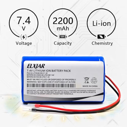 (2-Pack) 7.4V 2200mAh Rechargeable Battery Module with Bare Leads | Two-cell battery module with PCB protection for compatible LED lights, RC models and DIY electronics requiring bare leads.