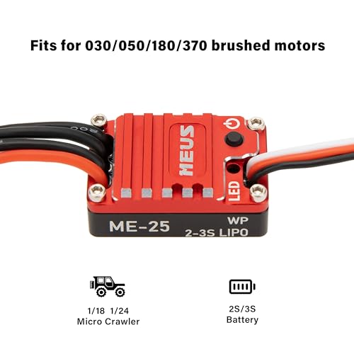 MEUS Racing ME25 25A Brushed Mini ESC for SCX24 TRX4M ASCENT-18 SCX30 1/30 1/24 1/18 RC Crawler Upgrades (V2)