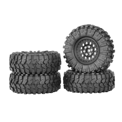 4PCS 1.3" Aluminum Alloy Beadlock Wheel Rims All-Terrain Tyre 70mm Rubber Tires Set with 5mm & 7mm Hex for 1/12 1/14 1/18 1/24 RC Rock Crawler Car Upgrade Parts (A-Black) - color: A-black