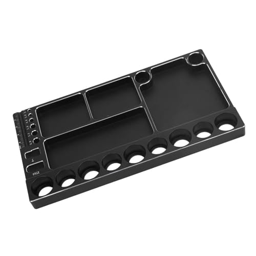 RiToEasysports RC Screwdriver Tool Storage Rack Magnetic Screw Tray Aluminum Alloy with 4pcs Magnetic Pads for RC Cars Airplanes Helicopters Repair (Black) - color: Black