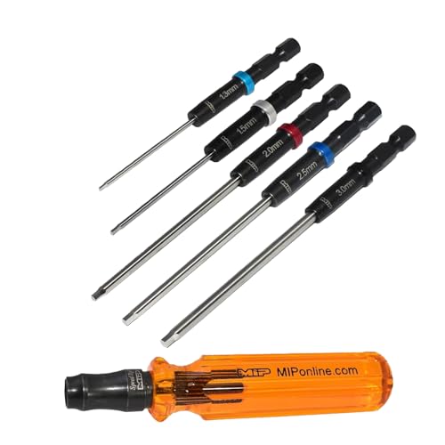 MIP RC Hex Bit Tool Kit Bundle – Includes 1.3mm, 1.5mm, 2.0mm, 2.5mm, 3.0mm Hex Bits & Quick Change Handle – Precision Drill Driver Tools for RC Car Repairs – Made in USA
