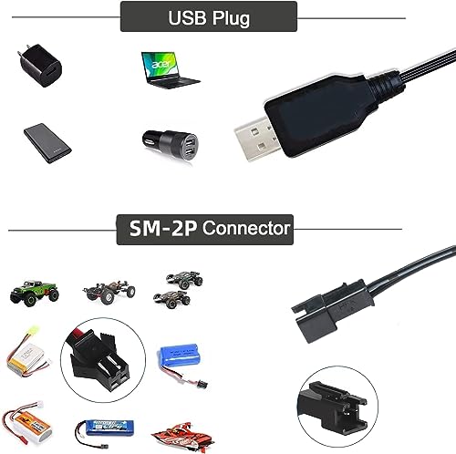Universal RC Charger Cable with SM-2P Plug Connector for (4-8s) 4.8V 6V 7.2V 8.4V 9.6V Ni-MH/Ni-CD Battery Pack, Compatible RC Car/Boat/Plane/Drone/Tank (9.6V) - size: 9.6V