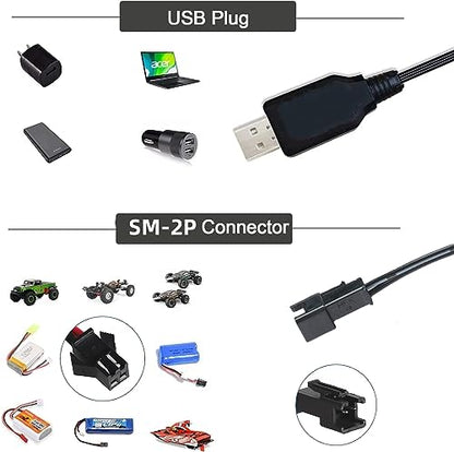 Universal RC Charger Cable with SM-2P Plug Connector for (4-8s) 4.8V 6V 7.2V 8.4V 9.6V Ni-MH/Ni-CD Battery Pack, Compatible RC Car/Boat/Plane/Drone/Tank (4.8V) - size: 4.8V