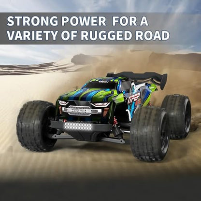 Brushless RC Cars for Adults, 1/16 Scale RC Truck, 55KM/H High Speed Remote Control Car, 2.4GHz 4WD All Terrains Off-Road RC Monster Truck with LED Light and 3 Rechargeable Batteries (Green) - size: 3 Batteries