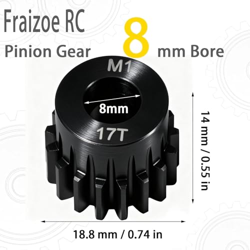 17T M1 8mm Steel Pinion Gear with 8mm to 5mm Adapter Shaft for Traxxas 1/5 X-MAXX 1/10 RC Car Buggy Truck, Available in 14T to 30T Mod 1 Motor Gear for Enhanced Performance and Durability - size: 17T