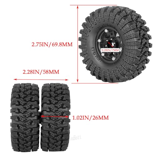 RC 1.3" Beadlock Tires Wheels for 1/18 1/24 Trx4m SCX24 FCX24 Ascent-18 RC Crawler Car,4pcs 1.3 Inch Wheel Rim Soft Rubber Tires,Black - color: Black-(1.3" Beadlock Tires）