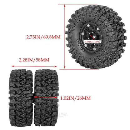 RC 1.3" Beadlock Tires Wheels for 1/18 1/24 Trx4m SCX24 FCX24 Ascent-18 RC Crawler Car,4pcs 1.3 Inch Wheel Rim Soft Rubber Tires,Black - color: Black-(1.3" Beadlock Tires）