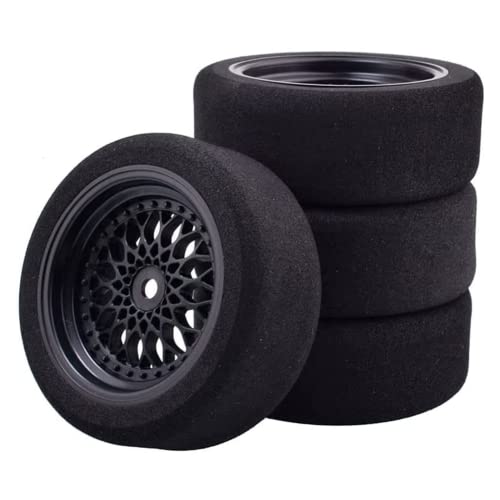 4Pcs 1/10 On-Road Foam Tires& 2080-3mm Wheel Rims 12mm Hex for HSP HPI RC Racing Car Toy, Black - style: 1/10 Foam