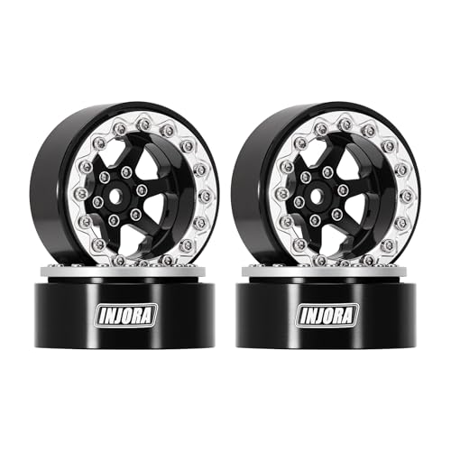 INJORA 1.3" Aluminium -5.25mm Offset Wheels for 1/24 1/18 RC (Black) - color: Black