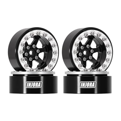 INJORA 1.3" Aluminium -5.25mm Offset Wheels for 1/24 1/18 RC (Black) - color: Black