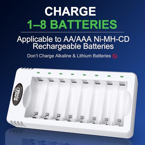 Blinkspower 8 Bay AA AAA Battery Charger, Smart Fast Charging with Independent Charging Slots for NiMH Rechargeable Batteries, USB Type-C, No Adapter