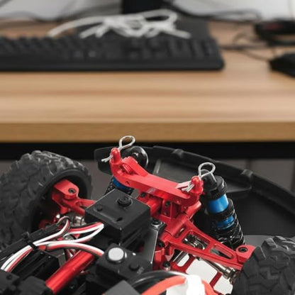 Set RC Car Kit Chassis Upgrade Steering Cups Swing Arms Aluminum 6061 CNC Machined Adjustable Tie Rods Semi Metal Shocks Suitable for 1/14 14211, Red - color: Red