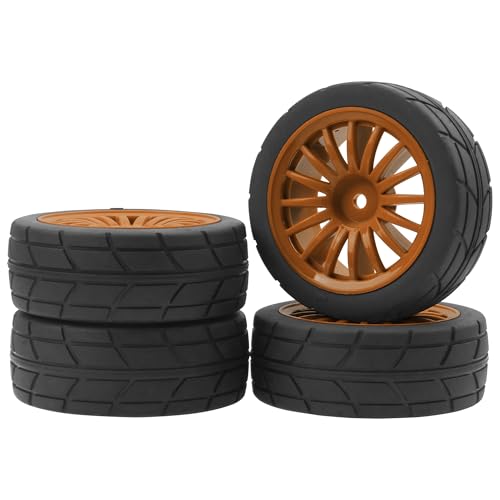 4Pack Vgoohobby OD70mm RC 1/10 On Road Rubber Tires w/Plastic Wheel Rims 12mm Hex Compatible with HSP HPI Redcat Tamiya Traxxas Kyosho 1/10 RC On Road Racing Touring Car (Brown) - color: Brown
