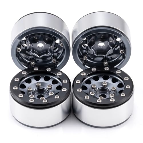 Aluminium 1.55" RC Beadlock Wheel Hub Rims for AXIAL UTB18 D90 TF2 CC01 AX90069 MST JIMNY 1/10 RC Crawler Trail Truck Car Upgrade Parts (Titanium) - color: Titanium
