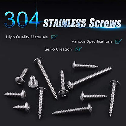 Swpeet 205Pcs #8 x 1/2" to 1-3/5" 304 Stainless Steel Phillips Truss Head Self Tapping Screws Phillips Cross Drive Wood Screws Sheet Metal Screws Assortment Kit for Sheet Metal, Wood, PVC Plastic - size: M4