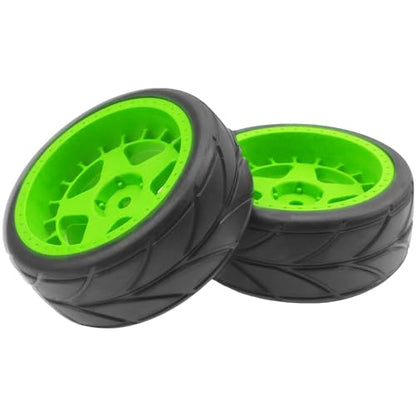 ShareGoo RC OD 2.55" Nylon 12mm Hex Wheels & Rubber Tires Set Compatible with Traxxas Tamiya Sakura HSP Redcat 1/10 RC On-Road Touring Drift Car (Green) - color: Green