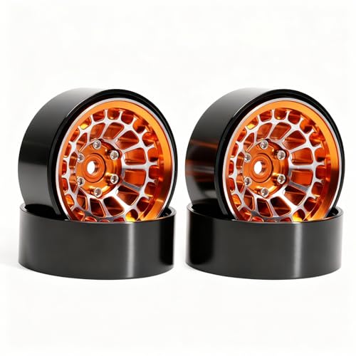 1.3” Aluminum Beadlock Wheels, -4.53mm Offset CNC 7 mm Hex Rims for 1/18 1/24 RC Crawler TRX4M, Axial SCX24 AX24, Redcat Ascent-18, FMS FCX24, 4 pcs, Orange - color: Orange