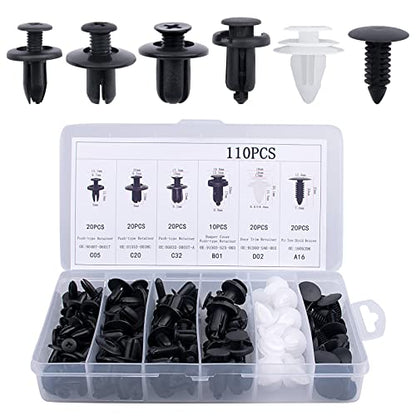 110PCS 6 Sizes Car Retainer Clips Kit, Auto Door Trim Panel Clips, Expansion Screws Replacement Kit Accessories, Bumper Push Rivet Clips with Storage Box, Universal for GM, Ford, Toyota, Chrysler - size: 110 pcs