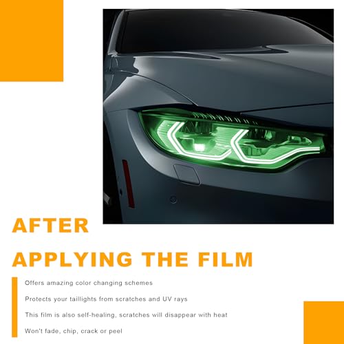 Car Headlight Vinyl Film, 48"×11.8" Self-Adhesive Car Headlight Tint Sticker with Squeegee & Cutter, Waterproof Wrap Film Roll for Vehicle Headlights Taillights Fog Lights (Green) - color: Green