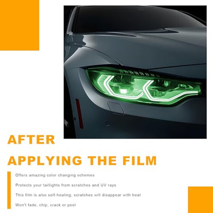 Car Headlight Vinyl Film, 48"×11.8" Self-Adhesive Car Headlight Tint Sticker with Squeegee & Cutter, Waterproof Wrap Film Roll for Vehicle Headlights Taillights Fog Lights (Green) - color: Green