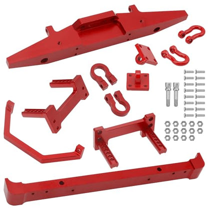 Aluminum Front Rear Bumper & Trailer Hook Compatibke with MN Model MN128 MN-128 1/12 RC Car (Red) - color: Red