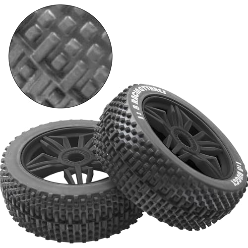 ShareGoo OD 4.52" 1/8 RC Buggy Rubber Tires Tyre w/ 5 Spoke Plastic Rim 17mm Hex Compatible with Arrma Kyosho Exceed RC Traxxas Redcat HSP HPI 1/8 Scale Off Road Car Buggy (Black) - color: Black