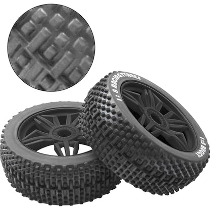 ShareGoo OD 4.52" 1/8 RC Buggy Rubber Tires Tyre w/ 5 Spoke Plastic Rim 17mm Hex Compatible with Arrma Kyosho Exceed RC Traxxas Redcat HSP HPI 1/8 Scale Off Road Car Buggy (Black) - color: Black